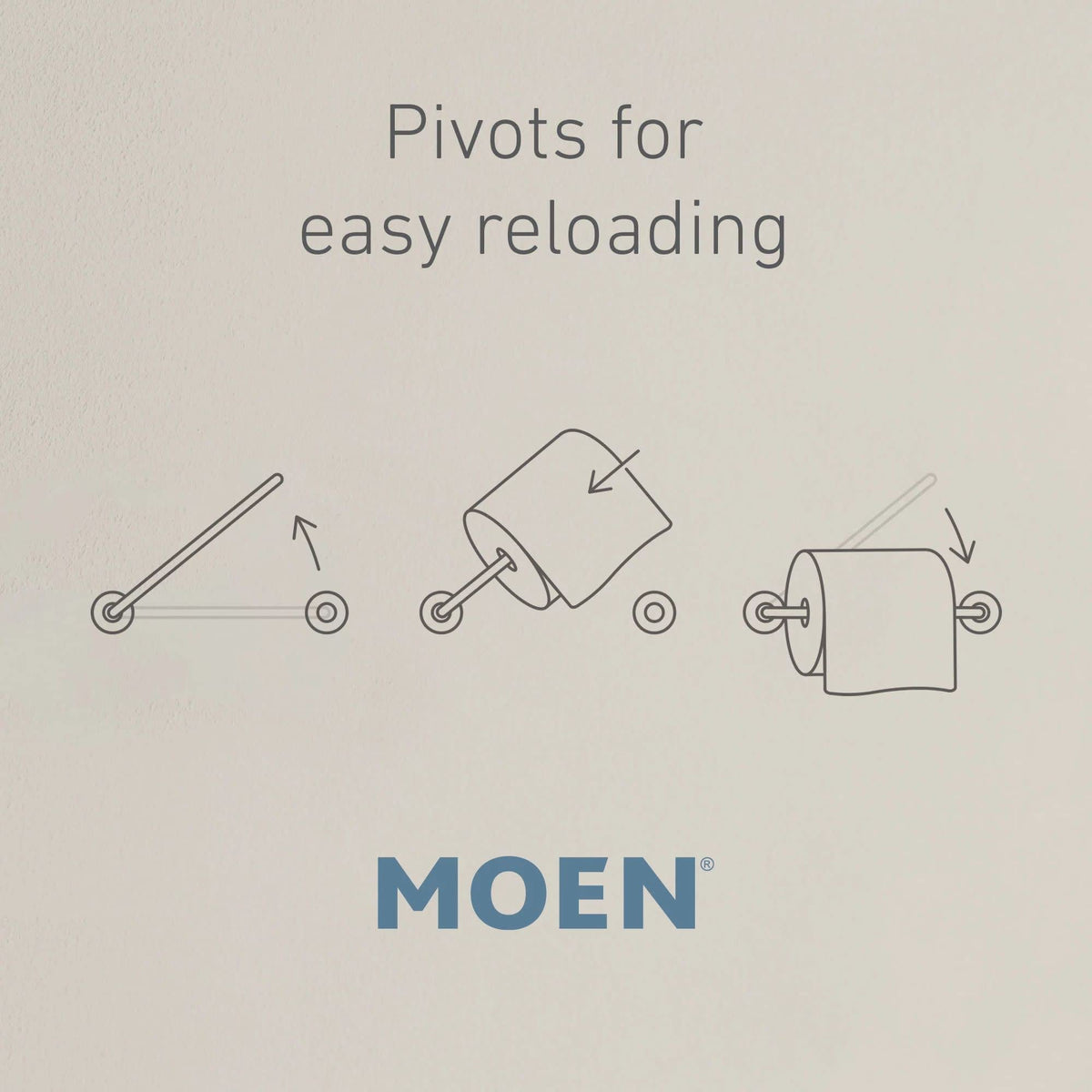Moen Genta LX pivoting arm enables quick roll changes and stable mounting.