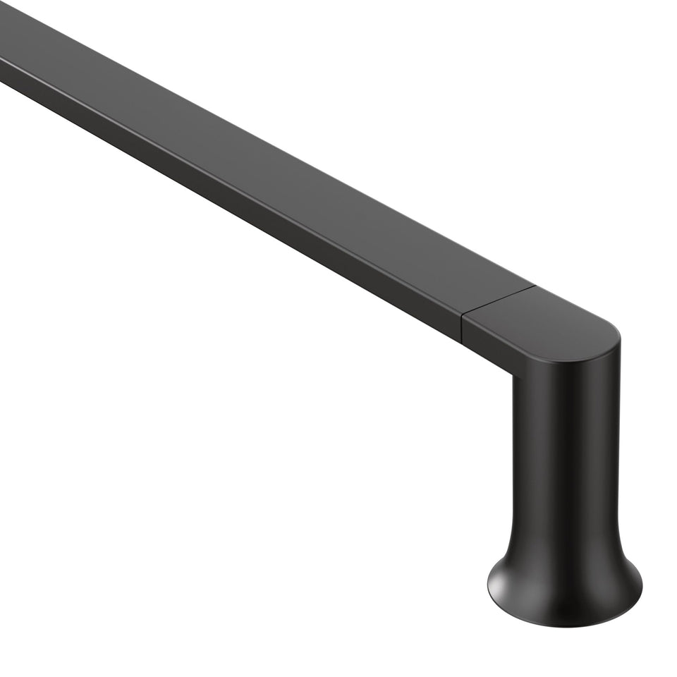 Moen Genta LX 24in towel bar in matte black for modern bathrooms.