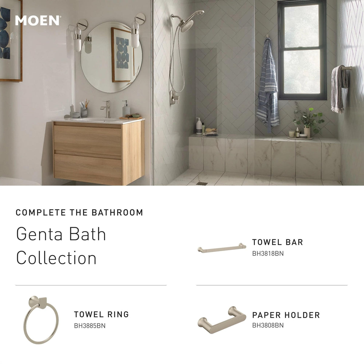 Moen Genta LX brushed nickel hook secures robes and towels.