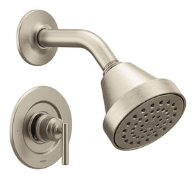 Moen Gibson brushed nickel rain head for spa-like showers.