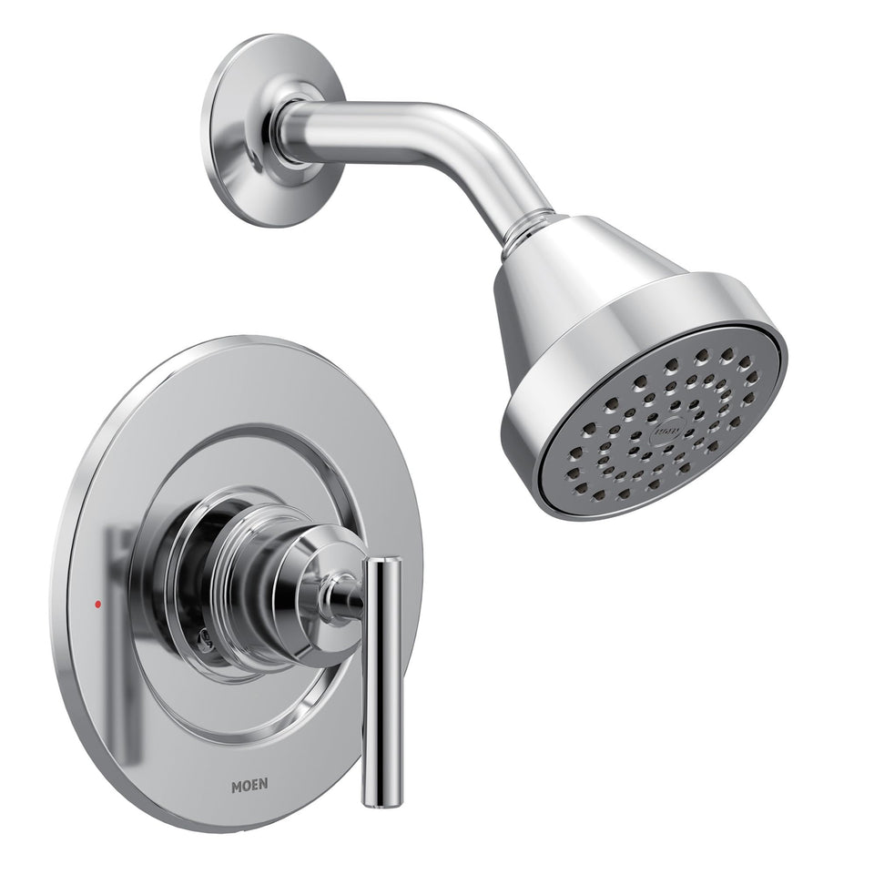 Moen Gibson chrome shower trim close-up highlighting premium reflective finish for any bathroom