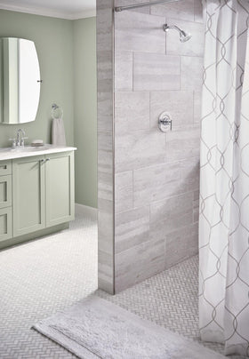 Moen Gibson lifetime warranty badge paired with chrome finish