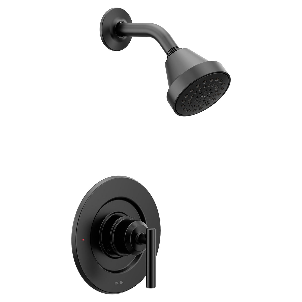 Close-up of Moen Gibson matte black lever handle showing smooth control.