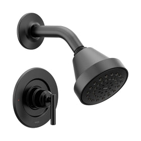 Moen Gibson matte black shower trim seen in a modern bathroom for a bold upgrade.