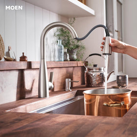 Moen Haelyn flexible supply lines connect directly to supply stop.