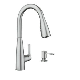 Moen Haelyn spot-resist stainless finish resists fingerprints for a cleaner look.