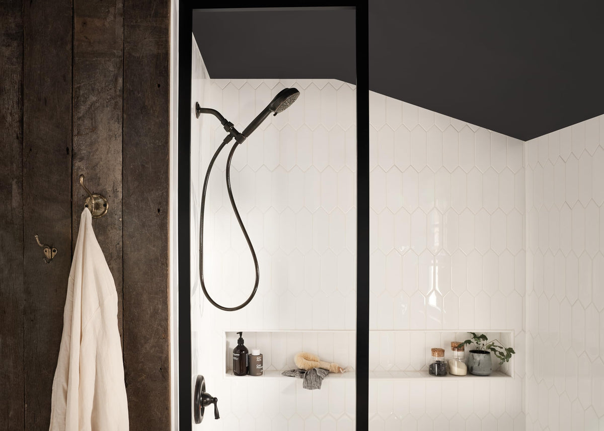 Close-up of Mediterranean Bronze finish on Moen Hydro Energetix
