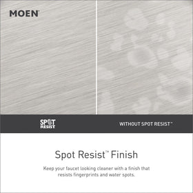 Moen Hydro Energetix in spot-resist brushed nickel resists fingerprints and water spots for a cleaner look.
