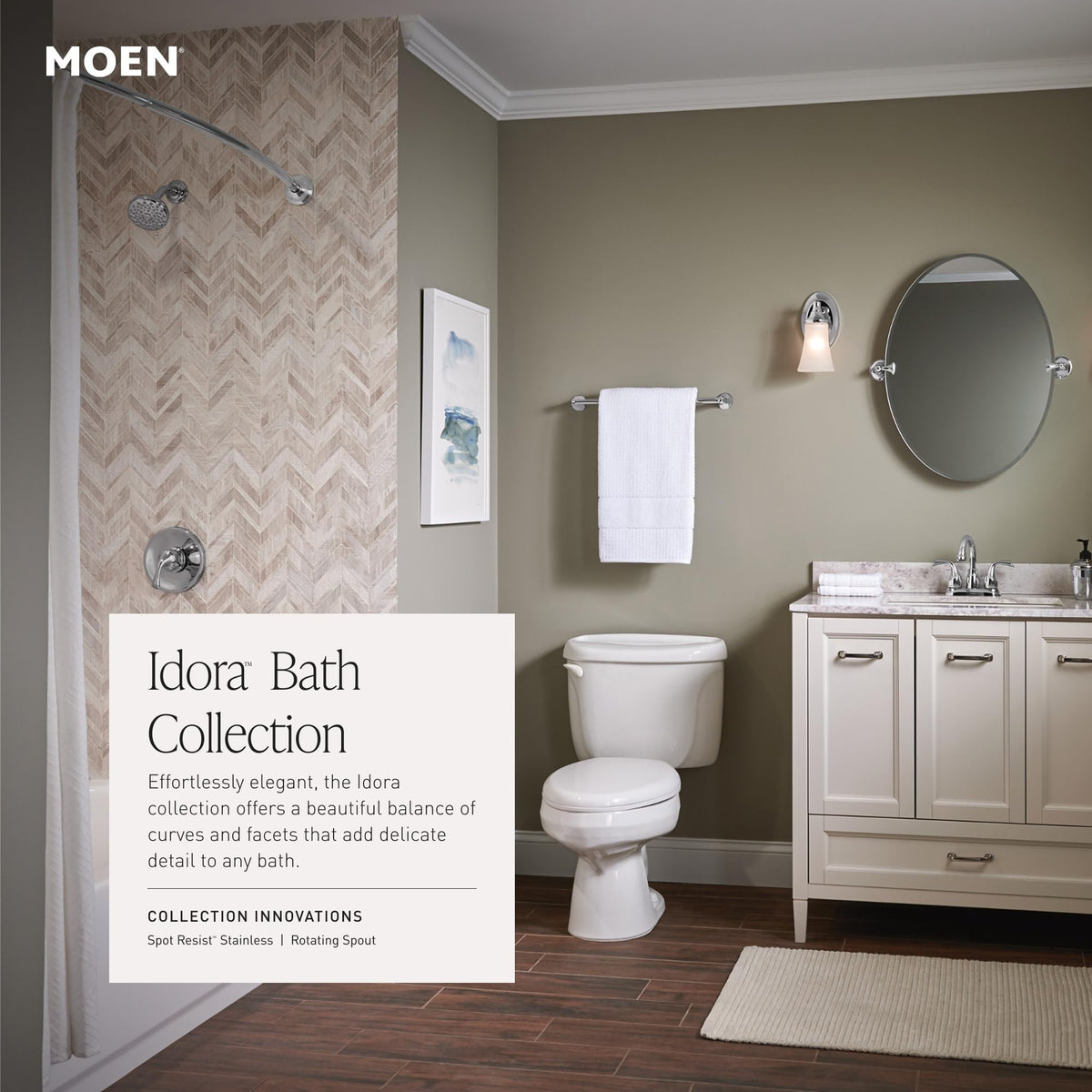 Moen Idora ergonomic handle design for smooth water control.