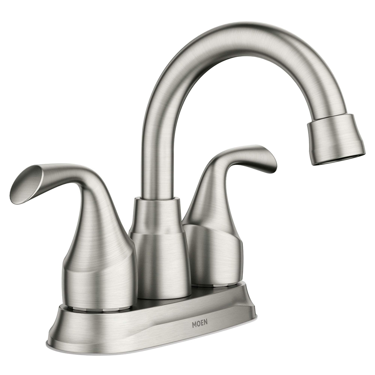 Moen Idora faucet in spot-resist brushed nickel, front view, clean appearance.