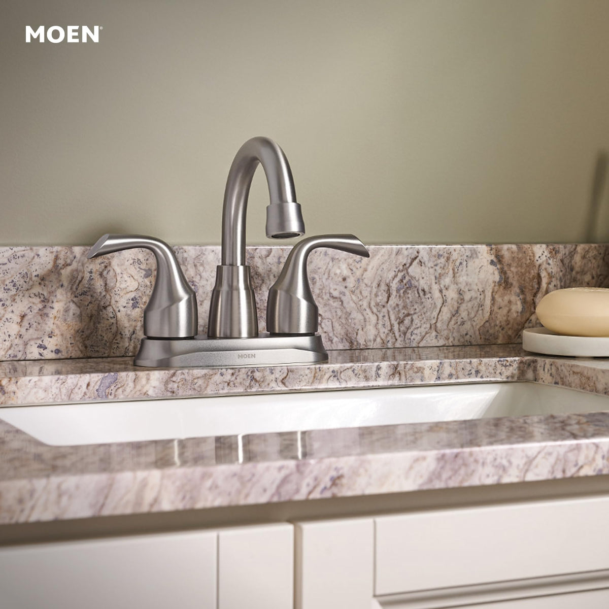 Moen Idora water efficiency in a bathroom setting.
