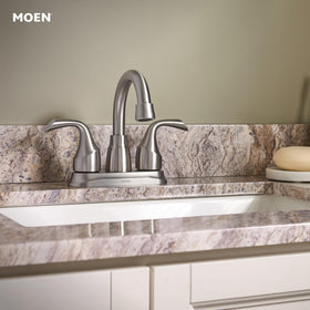 Moen Idora water efficiency in a bathroom setting.