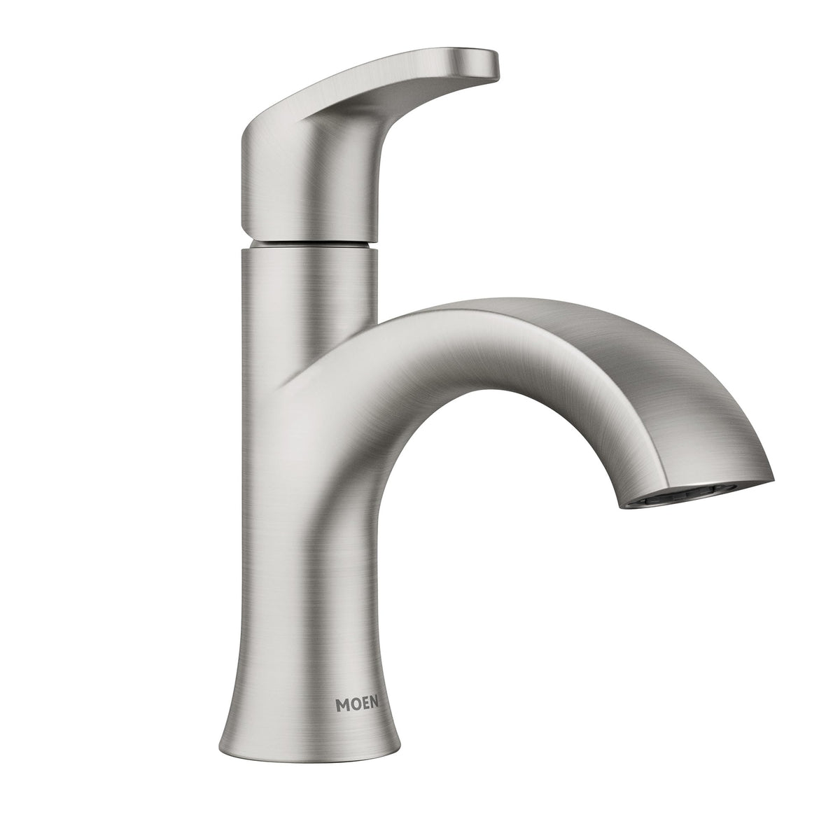Moen Karis faucet close-up with Spot Resist brushed nickel finish for easy cleaning.
