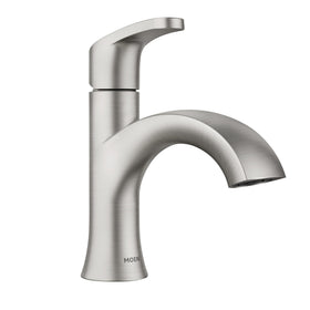 Moen Karis faucet close-up with Spot Resist brushed nickel finish for easy cleaning.