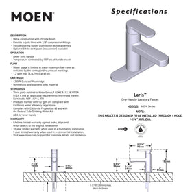 Moen Laris chrome faucet with deckplate and spring loaded drain assembly
