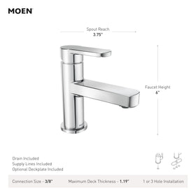 Moen Laris chrome faucet side profile highlights minimalist bathroom design