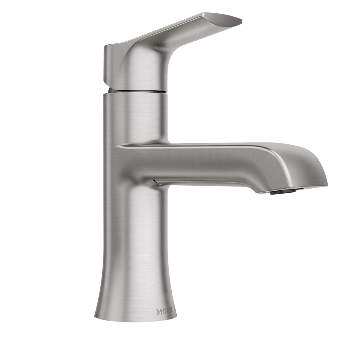 Moen LISO faucet in spot-resist brushed nickel close-up showing fingerprint resistance