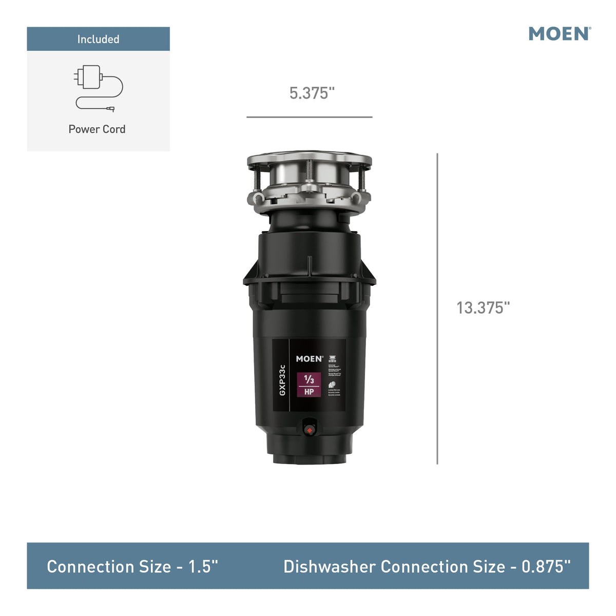 Moen Lite Series Pro 1/3 HP motor emphasizes efficient grinding