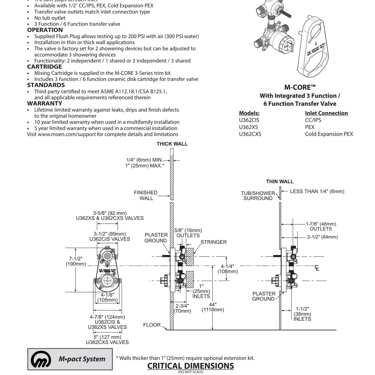 Moen M-CORE two-device setup with outlet 3 cap when needed.