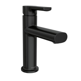 Moen Meena matte black faucet viewed from front, elevating bathroom aesthetics