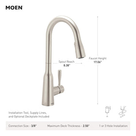 Moen Orivesi deckplate included for flexible installation options.