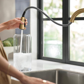 Moen Orivesi flexible hose provides precise maneuverability for tasks.