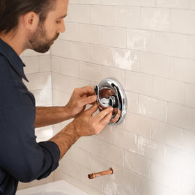 Plaster ground included for flush-to-wall Moen valve installation