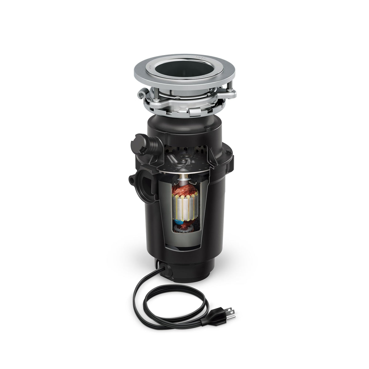 Moen Prep Series disposer grinding action shows fast 2,600 RPM processing