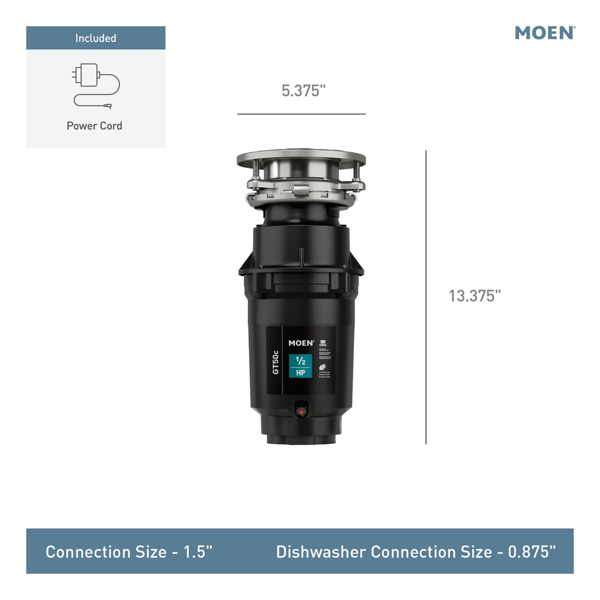 Moen Prep Series power cord included for plug-and-play setup