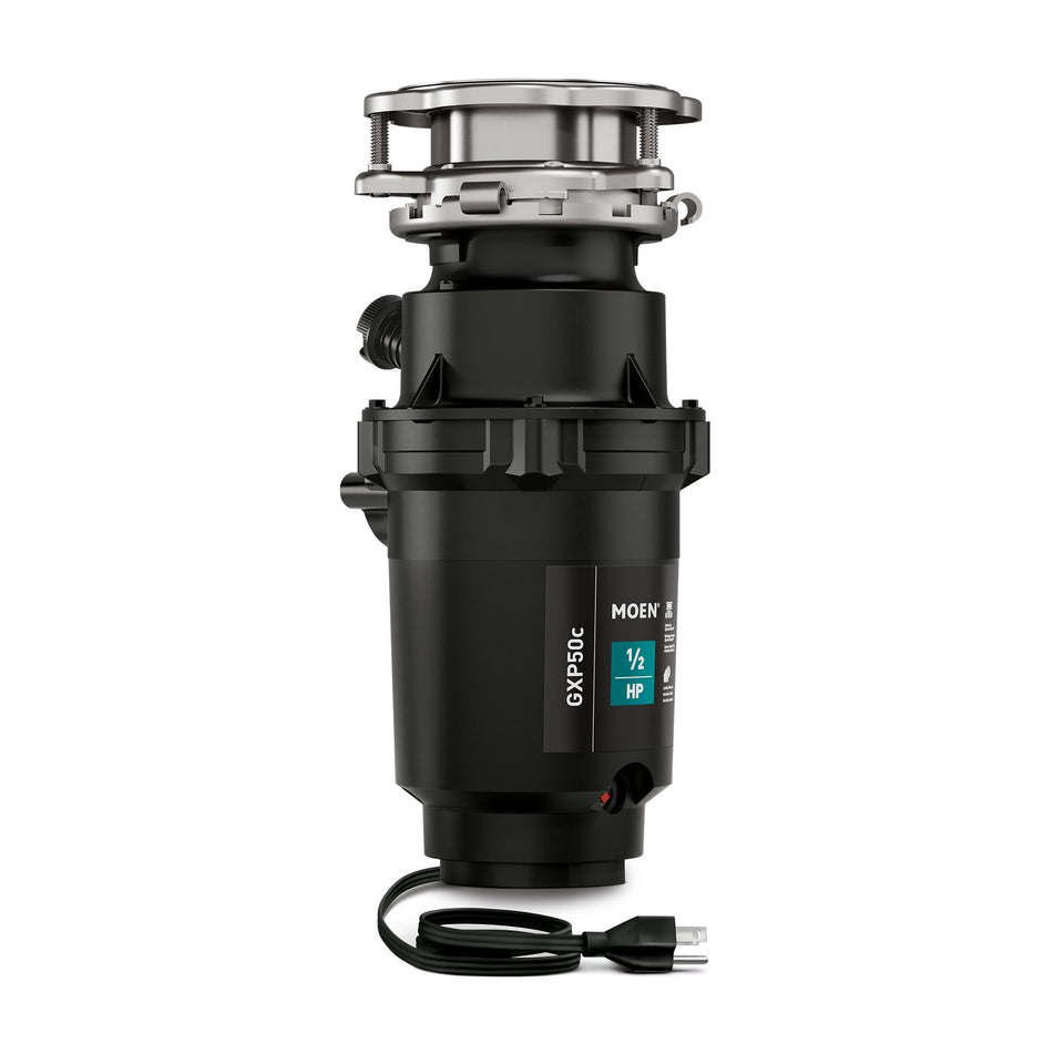 Moen Prep Series PRO disposal front view shows compact under-sink design for easy upgrade.