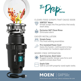 Moen Prep Series PRO under-sink image highlights quick installation and space-saving layout.