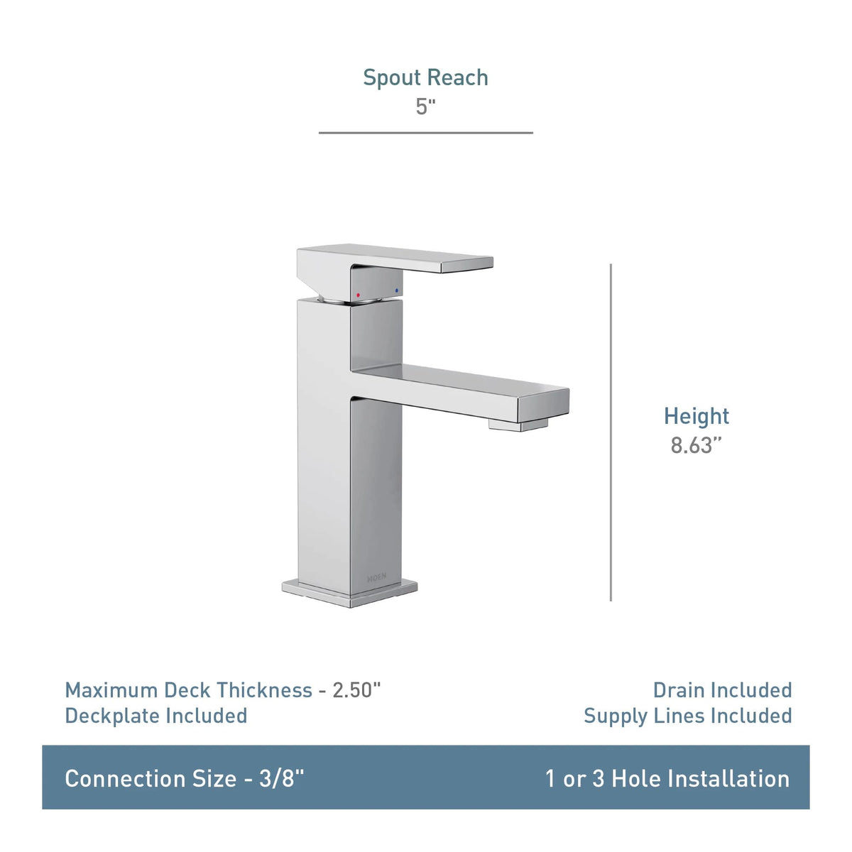 Moen Revyl chrome faucet close-up lever for smooth temperature control.