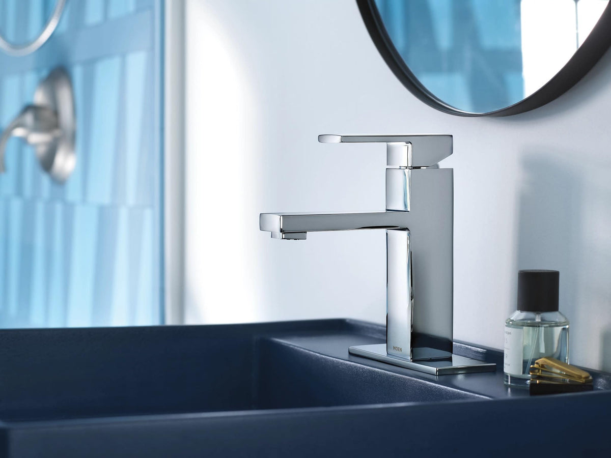 Moen Revyl chrome faucet deckplate-3-hole shows compatible multi-hole installation.