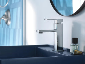 Moen Revyl chrome faucet side profile highlights single-handle precision and ease.