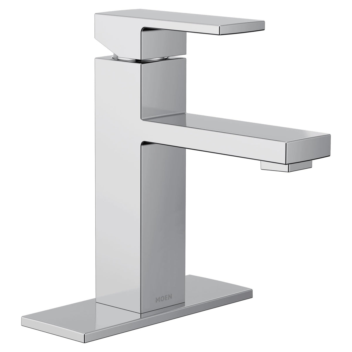 Moen Revyl chrome faucet featuring spring-loaded drain for easy use.