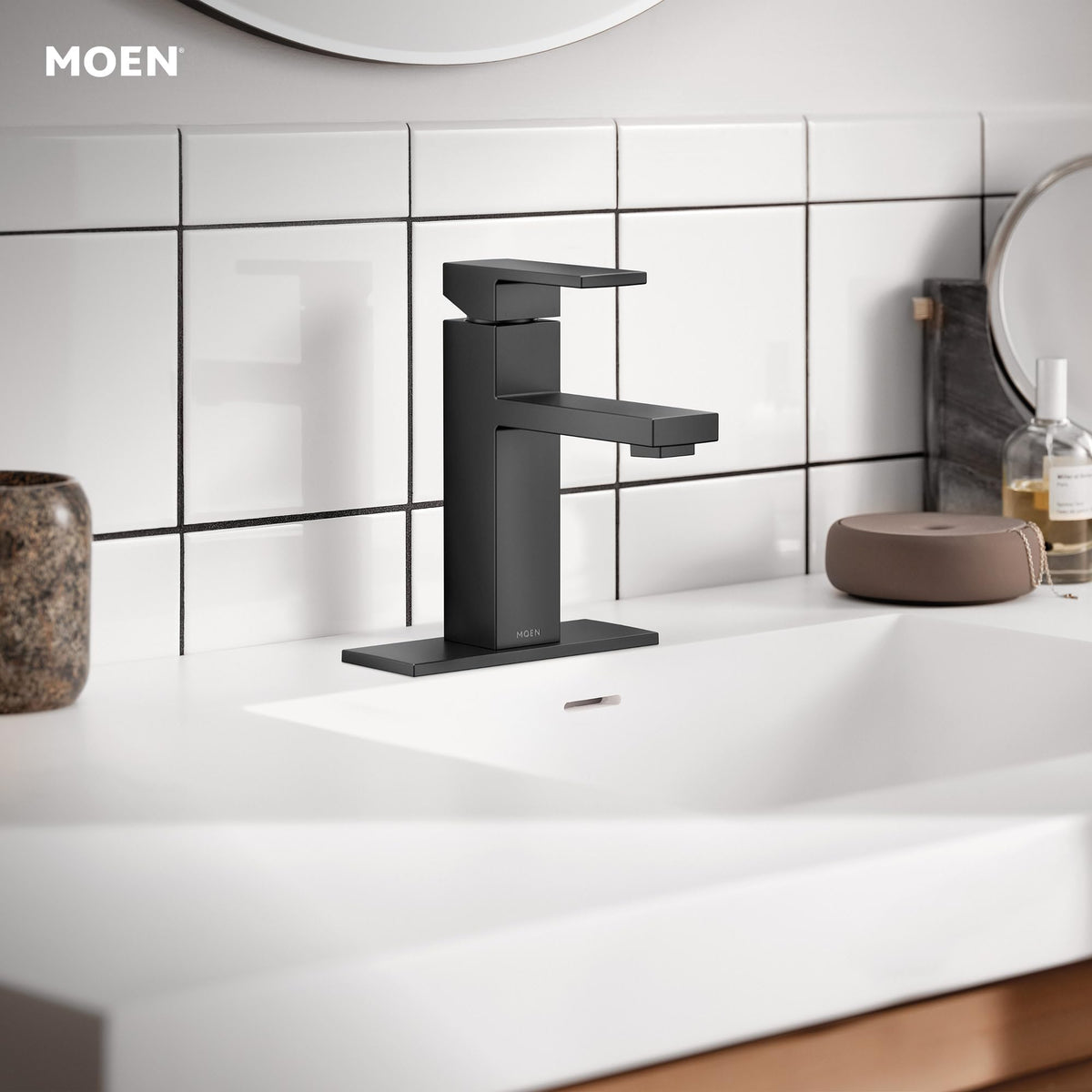 Moen Revyl bathroom setup demonstrates how the faucet elevates everyday washing routines.