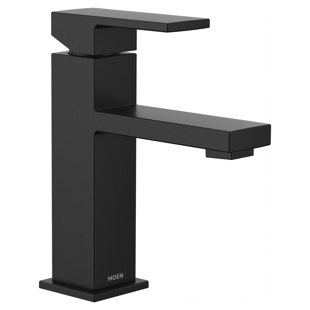 Moen Revyl matte black faucet front view highlights modern style and a durable finish.