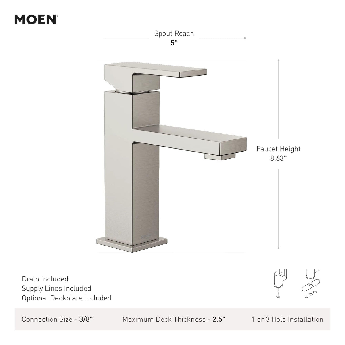 Moen Revyl lever closeup shows easy one-handle control for precise temperature and flow.