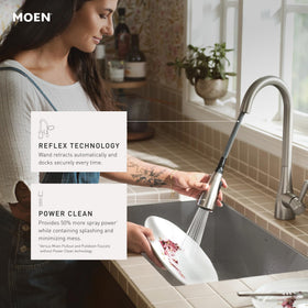 Moen Riley pull-down spray with Reflex docking offers smooth, secure spray head movement