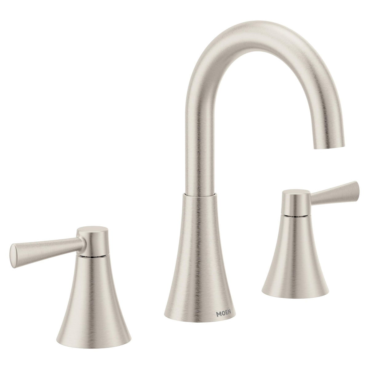 Moen Ronan faucet close-up shows brushed nickel spot-resist finish