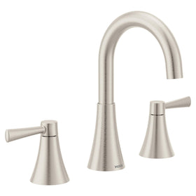Moen Ronan faucet close-up shows brushed nickel spot-resist finish