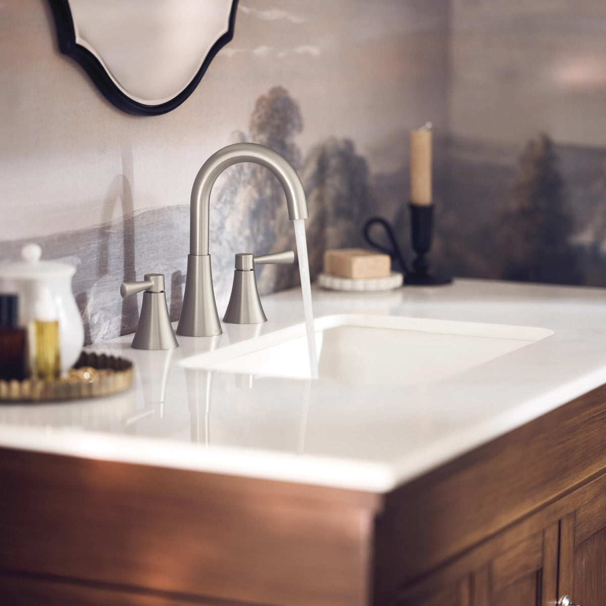 Moen Ronan spot-resist nickel finish keeps surfaces cleaner