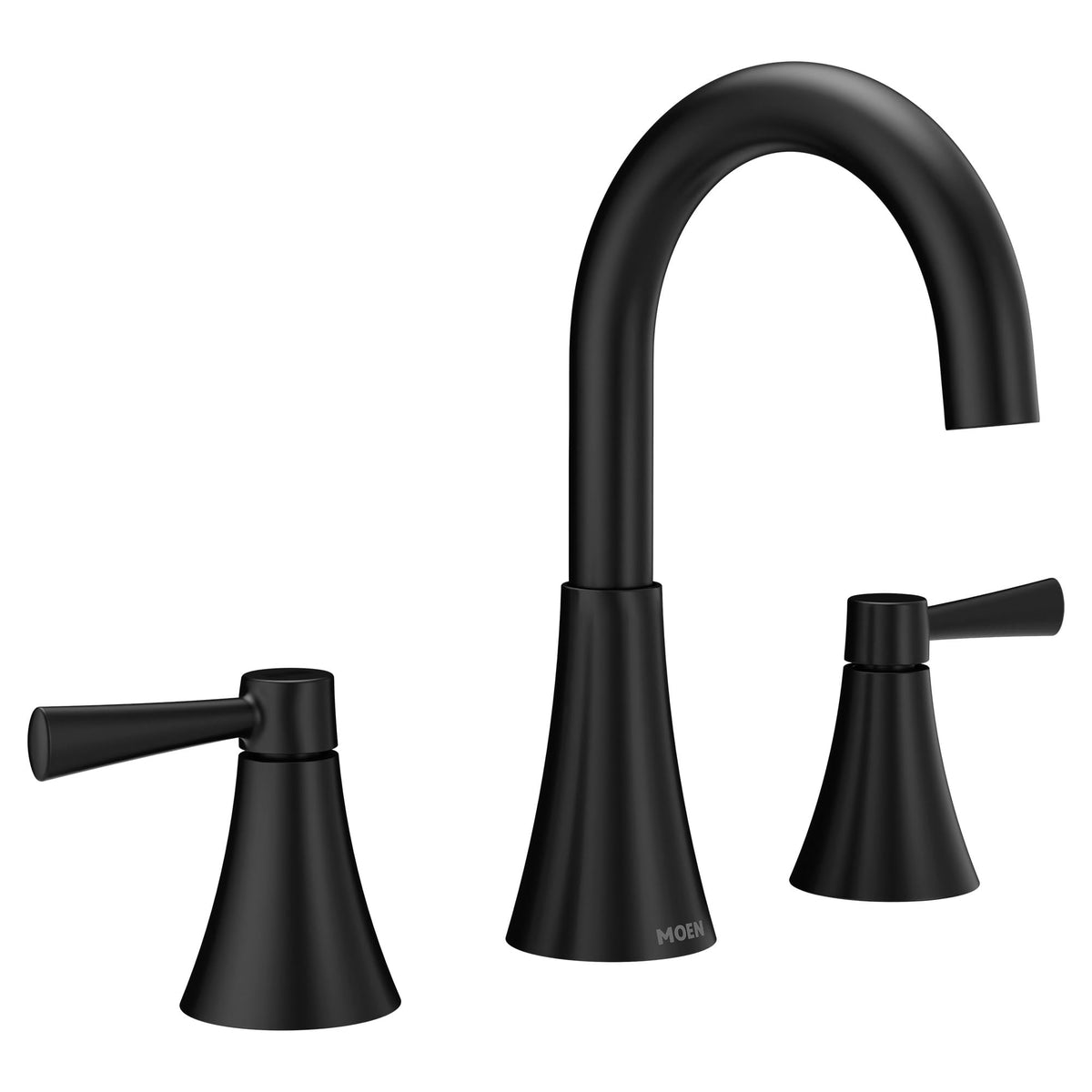 Moen Ronan matte black faucet front view showcases modern design