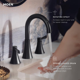 Moen Ronan spring-loaded drain image communicates easy maintenance