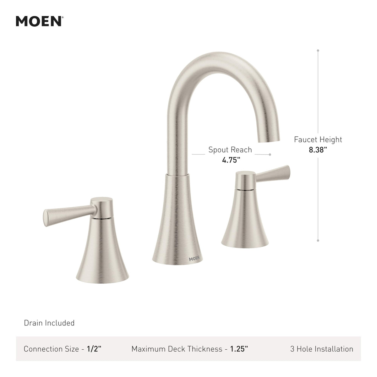 Moen Ronan two-handle detail highlights precise temperature control
