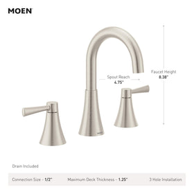 Moen Ronan two-handle detail highlights precise temperature control