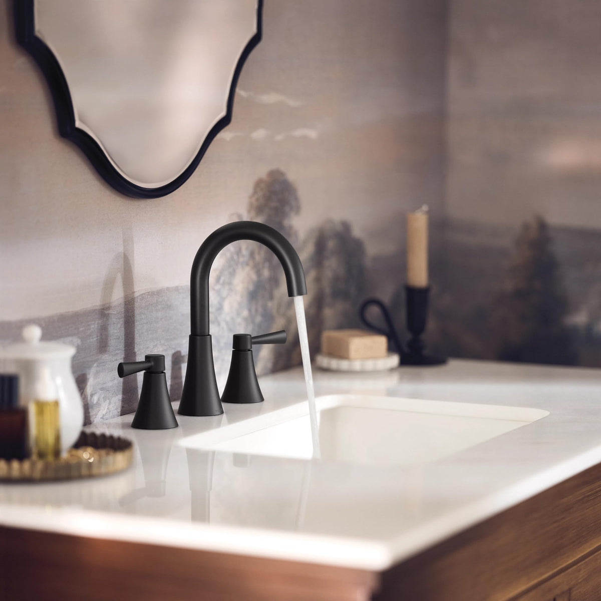 Moen Ronan in vanity setting image complements contemporary decor