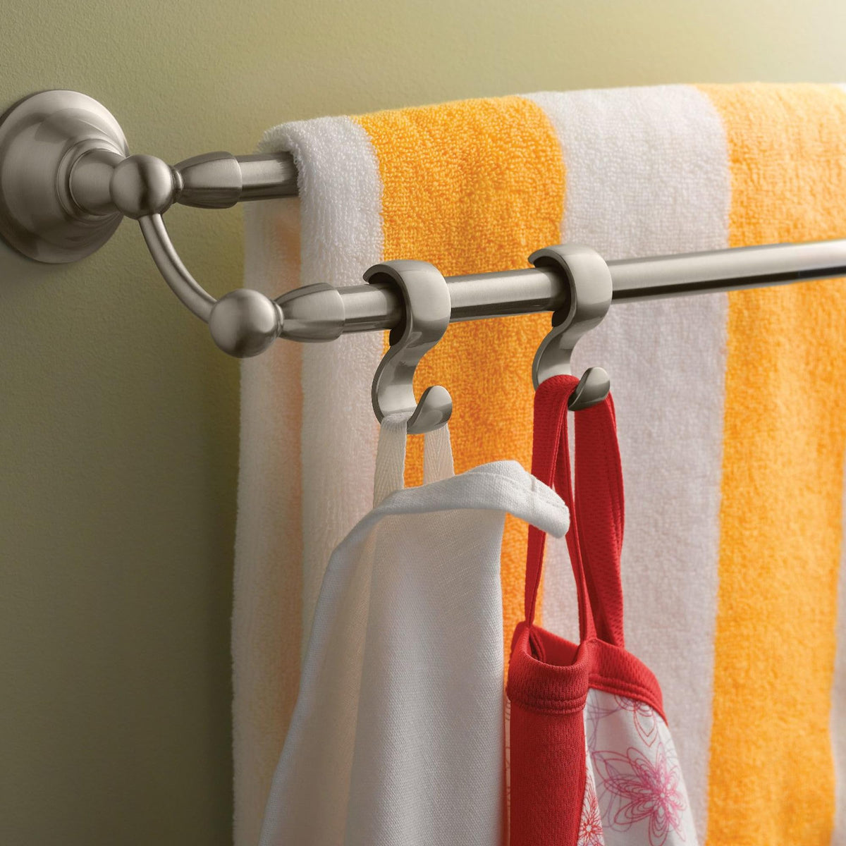 Two towel rods in use maximize towel storage and easy access.