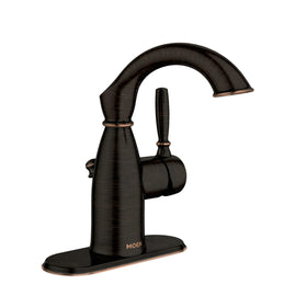 Moen Sarona Mediterranean Bronze faucet spout detail shows old-world elegance.