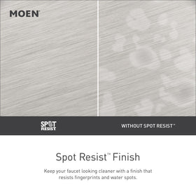 Moen Spot Resist stainless bottle opening for quick, spill-free refills.